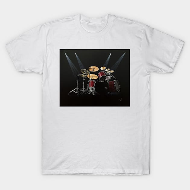 Red Drumkit Painting T-Shirt by Sandra Warmerdam